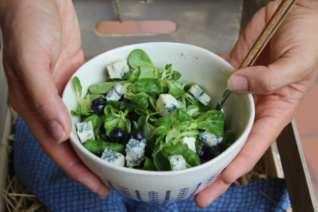 insalata con mirtilli e zola piccante